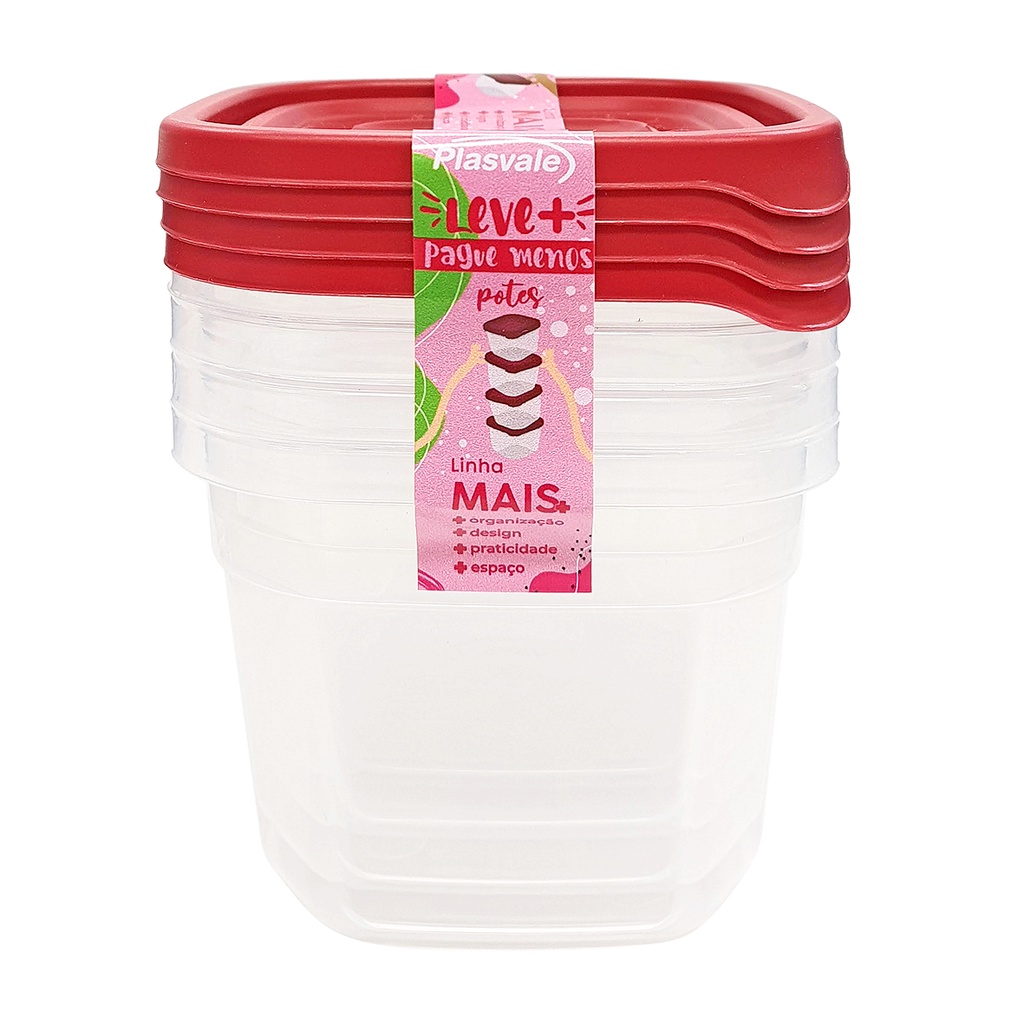 Kit 8 Potes 530 ml Transparentes BPA Free Organizador de Alimentos Marmita Plasvale pode Usar em Microondas Geladeira freezer Hermético tipo Sanremo pote plastico retangular cozinha