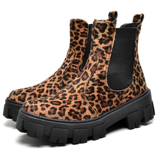 Bota Coturno Dubuy Feminina Tratorada Chelsea Animal Print Preto Onça Drop 1504FG em Oferta na Shopee