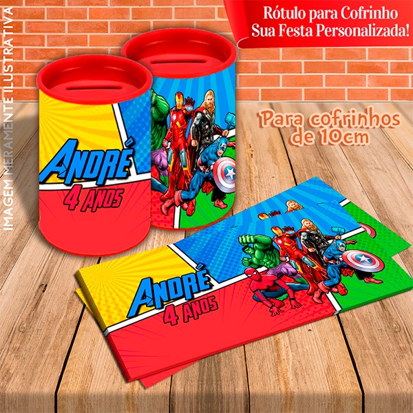 10 Rótulos Adesivos para Cofrinhos Personalizados Vingadores