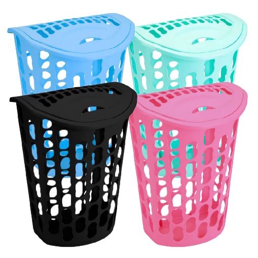 Cesto Telado 40 Litros Com Tampa Injeplastec Preto/Azul/Rosa