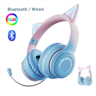 Fone De Ouvido Bluetooth Para Jogos Pink Cat RGB Sem Fio HIFI Estéreo Com Microfone Telefone