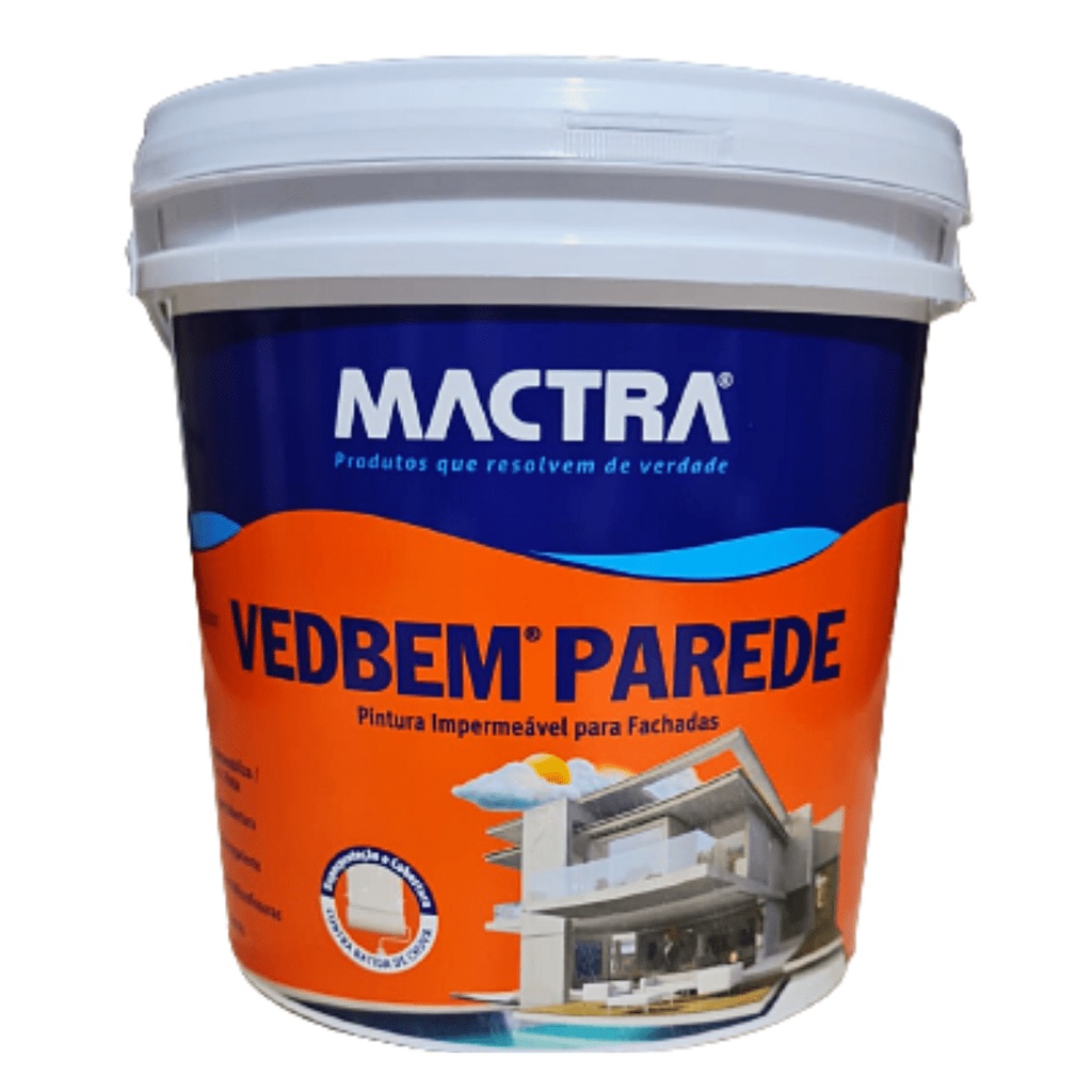 Tinta Impermeabilizante Vedbem Parede Mactra 3,6 kg Branca - Tinta Impermeável Emborrachada Para Parede Externa, Hidrorepelente com Boa Cobertura