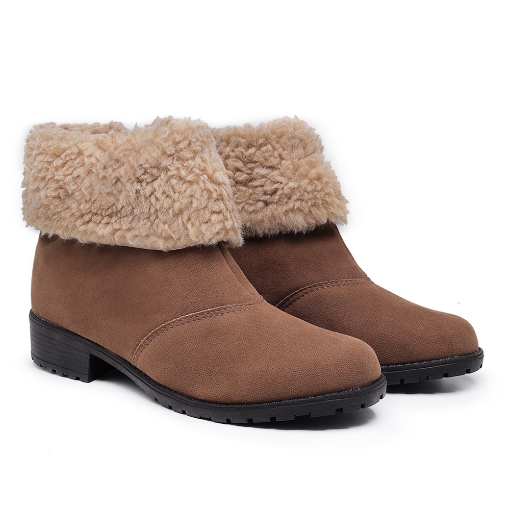 Bota Feminina Couro Sintetico Lançamento Confortavel Caynon Com Pelo