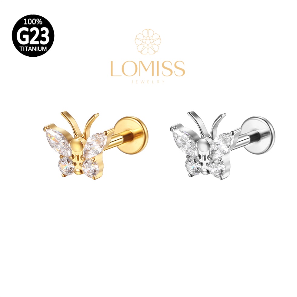 Piercing Helix, Tragus, Conch, Nariz, Boca-Medusa Labret TitÂnio G23 Pvd Borboleta ZircÔnia 《Lomiss  piercing》 em Oferta na Shopee