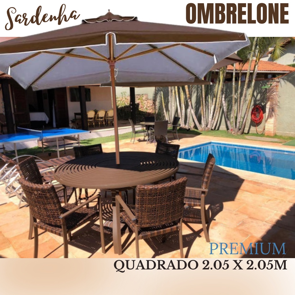 OMBRELONE SOMBREIRO TOLDO QUADRADO 2.05 X 2.05M EM BAGUM E MADEIRA PREMIUM - 8 VARETAS BEL MARROM