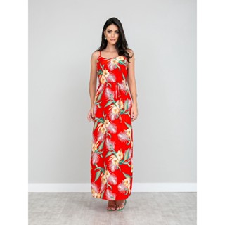 Vestido longo de alcinha feminino viscose estampada floral com cinto moda Nova primavera/verão