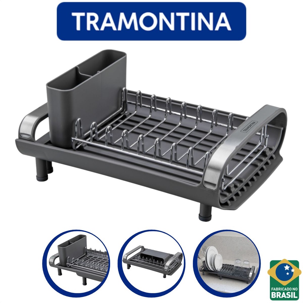 Escorredor De Louças Com Porta Talher Em Plástico E Aço Inox Tramontina em Oferta na Shopee