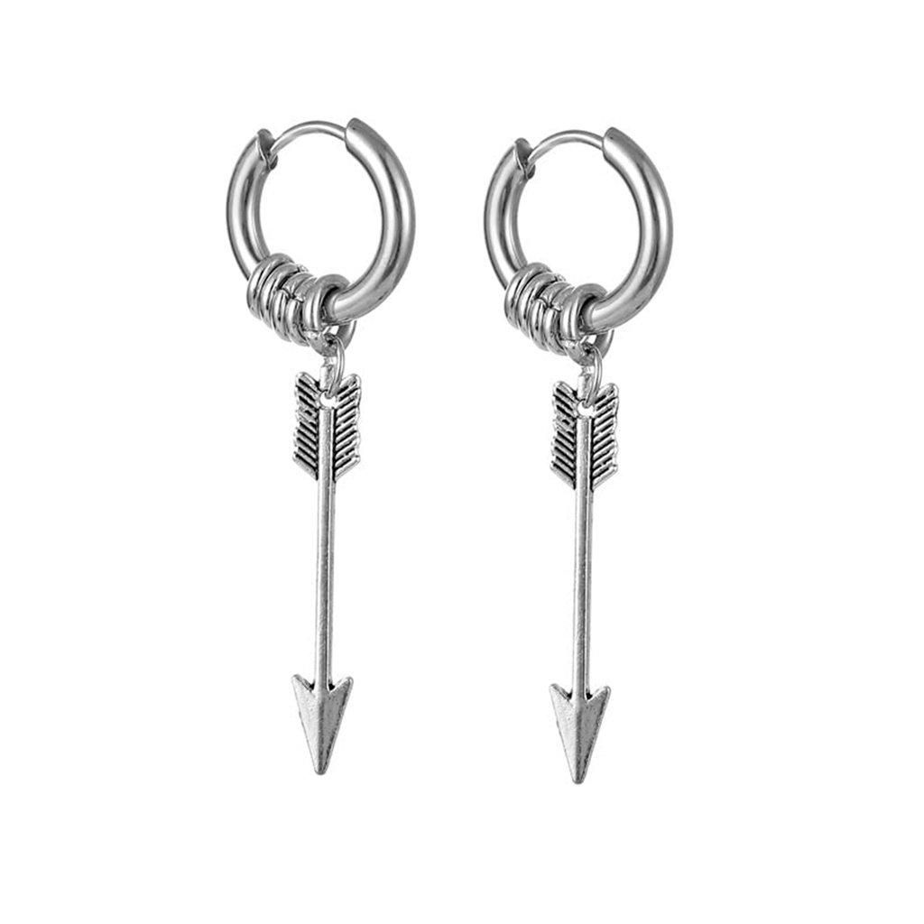 brinco de flecha masculino feminino argola preta prata prateado com argolinha tamanho medio estilo fank funk click — imagem 2 de 2