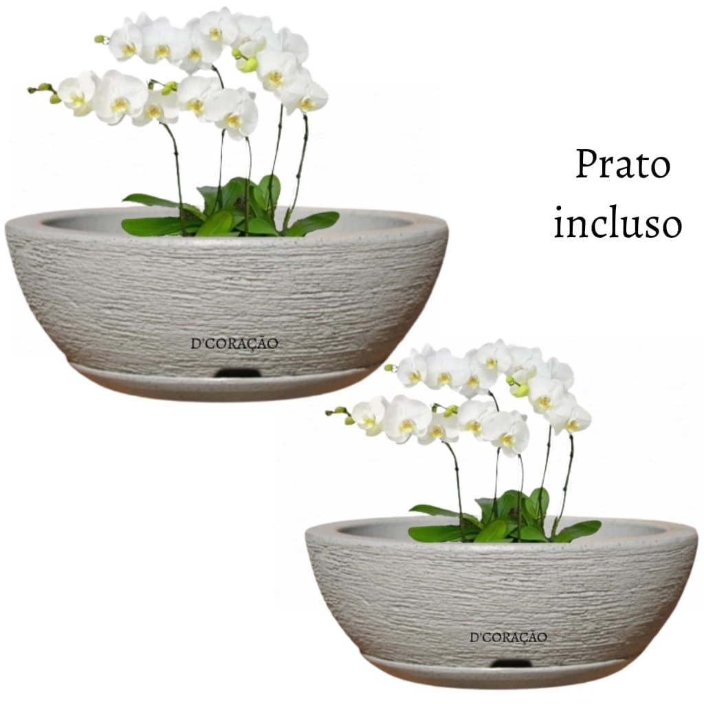 Kit 2 Vasos Para Plantas polietileno Bacia N2 Decorativa Grafiato 34x15 Com Prato em Oferta na Shopee