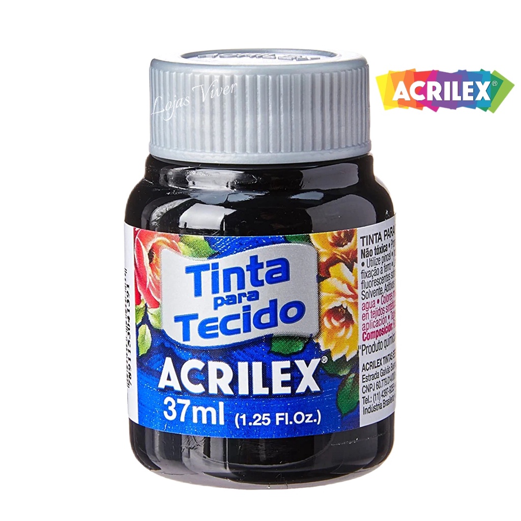 Tinta de Tecido  Preta / Preto 37ml - Acrilex em Oferta na Shopee
