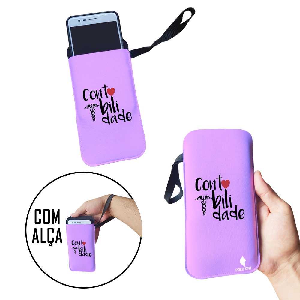 Capinha Celular Case Proteção Neoprene Universal compátivel com todas as marcas Contabilidade Rosa