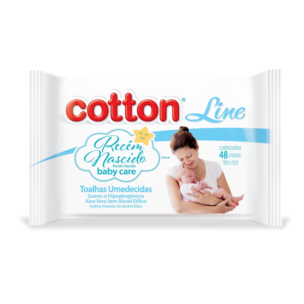 Kit 12 Pacotes C/48 Lenço Toalhas Umedecidos Cotton Line Baby Care