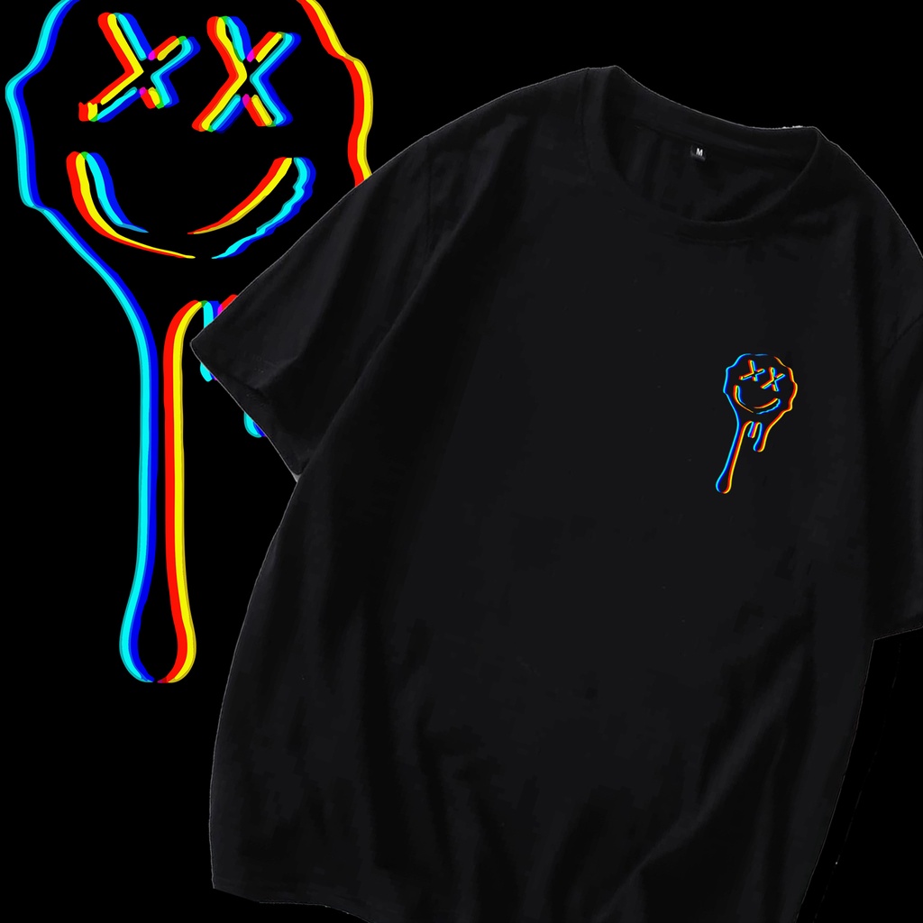 Blusa Masculina Emoji Derretendo Psicodelico Camiseta preta de algodão