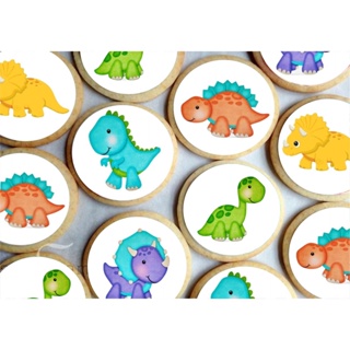 Papel arroz CORTADO para Pirulito ou Cupcake ou Bolacha ou Chocolate 5cm com 20 imagens por folha - Tema Dinossauro Baby em Oferta na Shopee