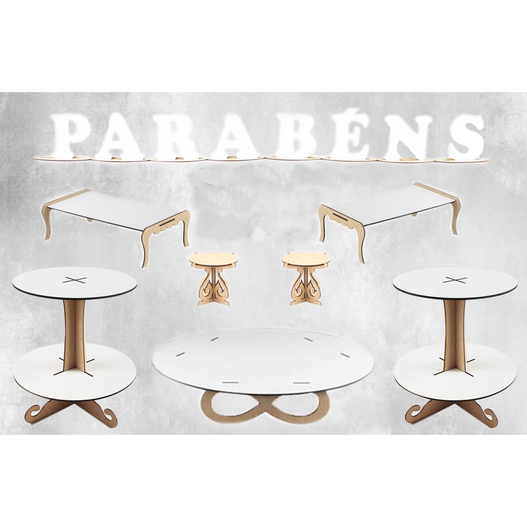 Kit Festa Provençal Linha Luxo Decoração Mesa de Doce em Mdf Branco Novo