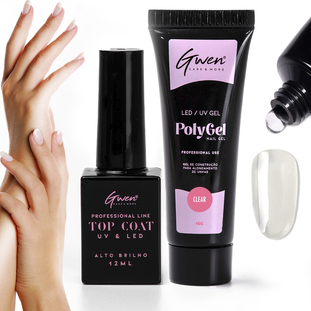 Polygel + Top Coat UV LED Alongamento Unhas Gel Extra Brilho Shopee