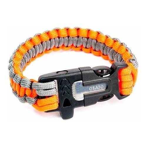 Bracelete Pulseira Com Pederneira Paracord Com Apito Laranja