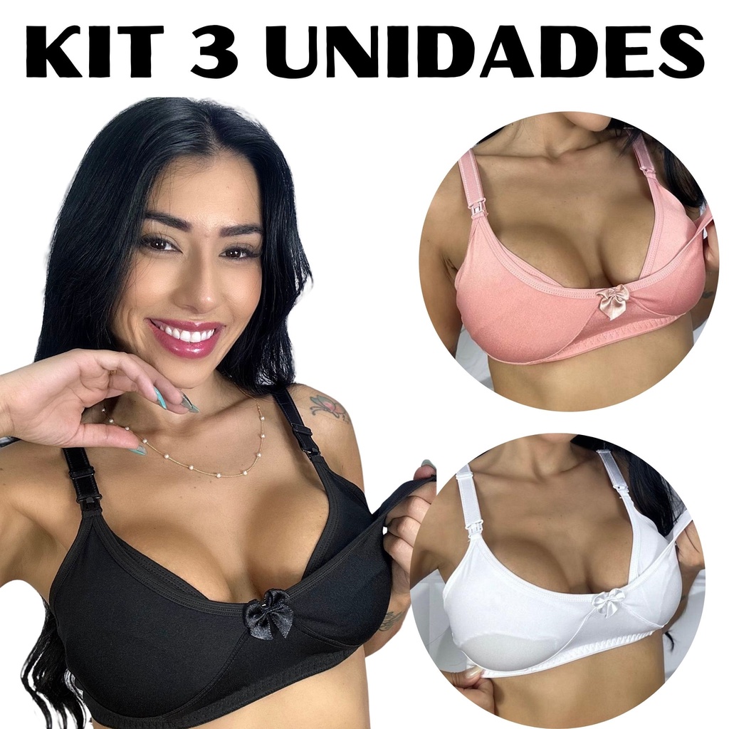 Kit com 3 unidades de Sutiãs Amamentação em MICROFIBRA para Pós Parto Maternidade. em Oferta na Shopee