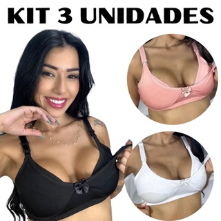 Kit com 3 unidades de Sutiãs Amamentação em MICROFIBRA para Pós Parto Maternidade.
