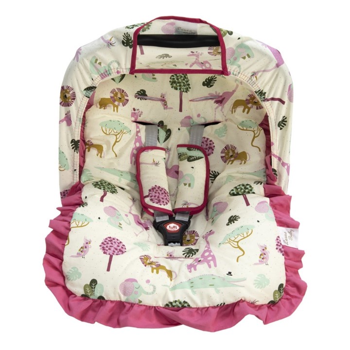 Kit para Bebê Conforto, 4 Peças, Capa, Protetor de Cinto, Capota, Menina, Pink, Girafinha