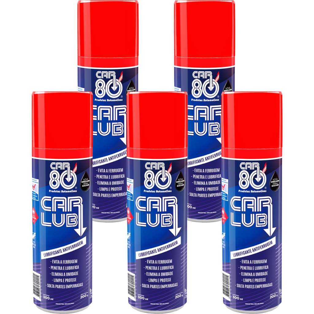 Kit 5 Spray CarLub Anti Ferrugem Desengripante E Lub 300ml