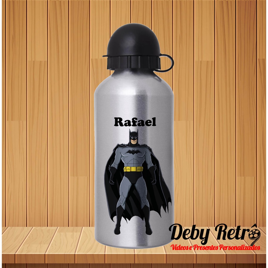 Garrafa squeeze alumínio Batman com nome 500ml, garrafinha personalizada com nome, garrafinha batman