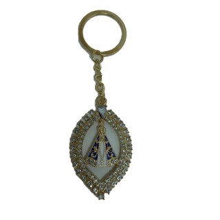 Chaveiro N.S. Aparecida oval com strass Dourado Católico Religioso