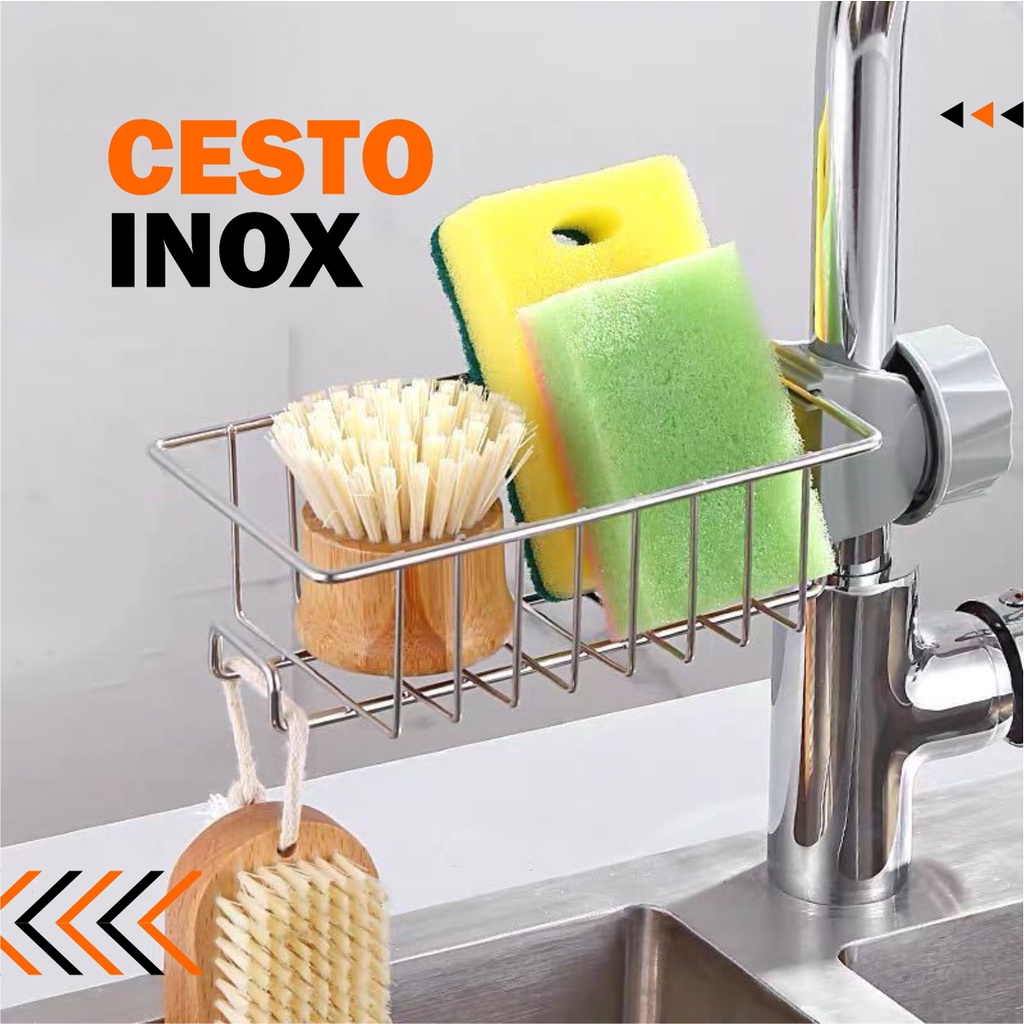 Cesto Inox Para Organizar Pia na Cozinha Porta Detergente Sabão Inox