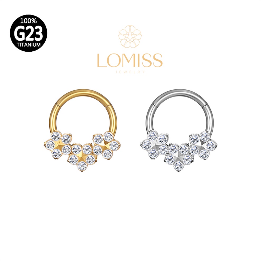Piercing Orelha Nariz Argola Titânio PVD Clik 3 Flores Zircônia Cravejada em Oferta na Shopee