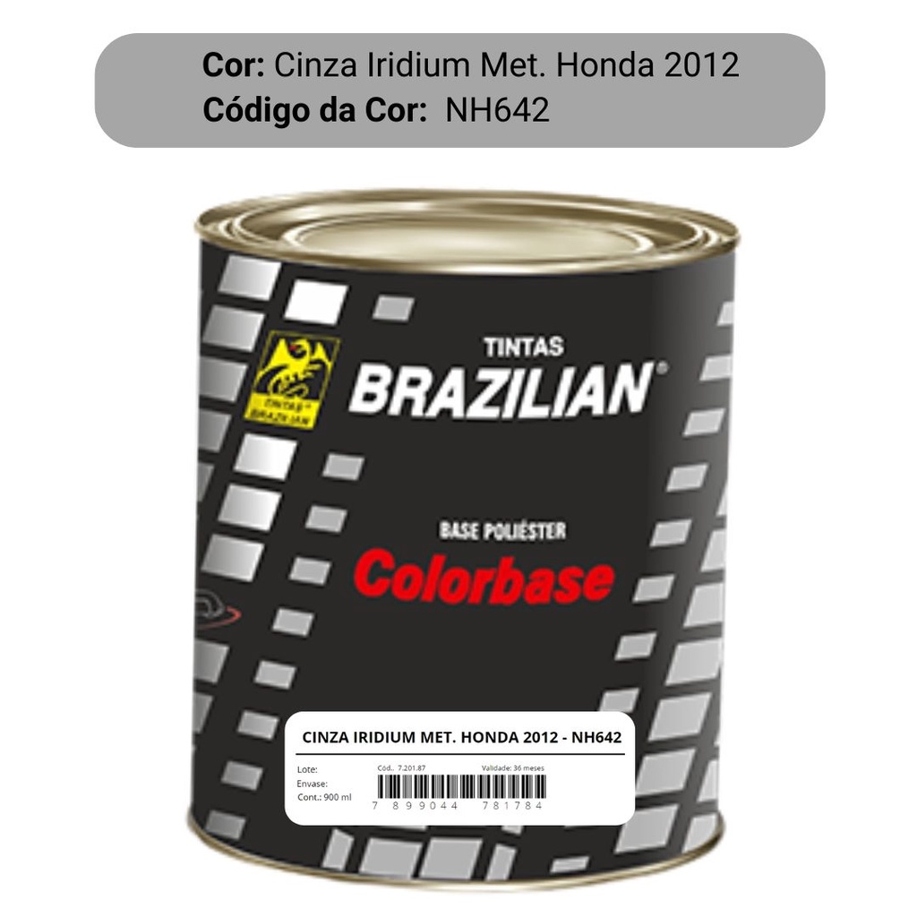 Tinta Automotiva Brazilian Poliéster Cinza Iridium Metálico Honda 2012 Código da Cor NH642 900ml