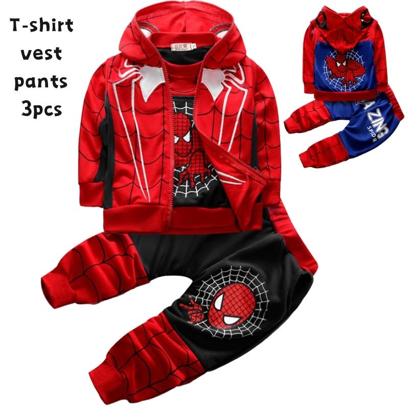 Roupas Para O Homem-Aranha Conjuntos 3Pcs Colete De Capuz Menino Calças Crianças Fato Esportivo