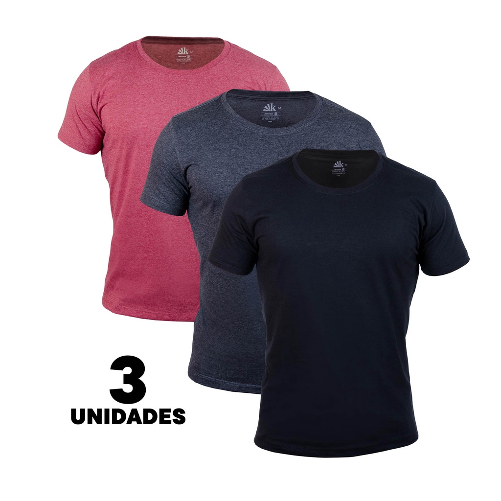 Kit 3 Camisetas Masculinas Básicas Lisas Camisa Gola Redonda em Malha Algodão Premium