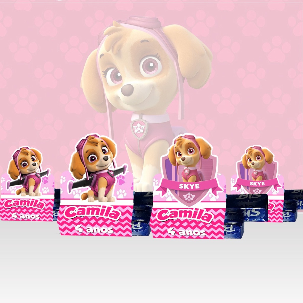 Caixinha Porta Chocolate Skye Pat Canina Lembrancinha Aniversário Personalizada
