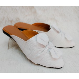 Mule Feminino Rasteirinha Plana Muller Bico Fino Laço