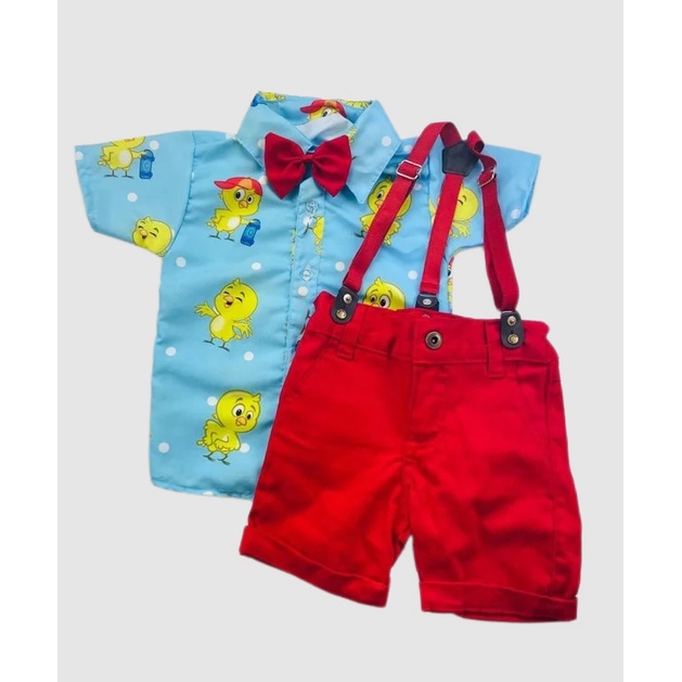 conjunto temático PINTINHO AMARELINHO menino - acompanha suspensório e gravata