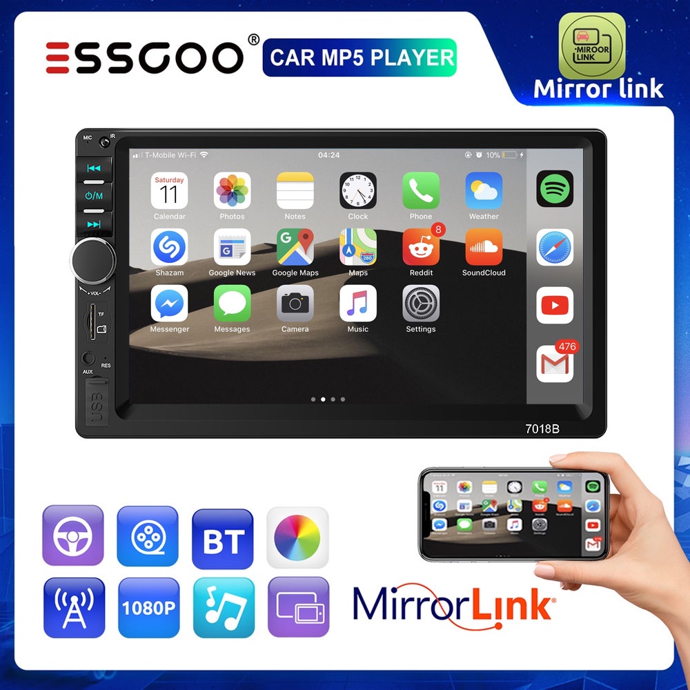 ESSGOO 2 Din Car player Rádio Estéreo De Carro  Tela Sensível Ao Toque Universal 7 " INCH Car Multimídia Player Com Bluetooth FM Câmera Traseira - Automobiles