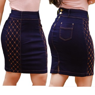 Saia Jeans Bordado Lateral 7PALLAS