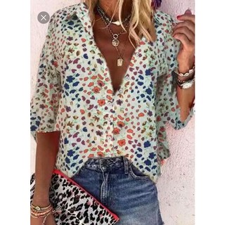 LUKABOUTIKE-CAMISA CASUAL FLORAL COLARINHO MANGA LONGA, COR ESTAMPADA, TAMANHO M.