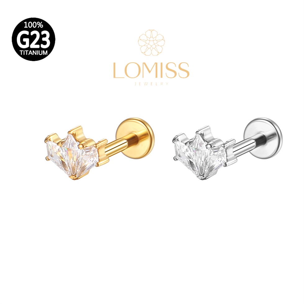 Piercing Helix Conch Labret Titânio PVD Losangos 3 Pedras Zircônia《Lomiss piercing》