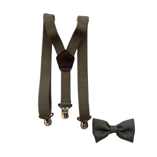 2 Kit Suspensório e Gravata Infantil Verde Oliva