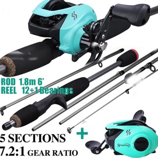 Vara de pesca com carretilha Sougayilang 1.8M 5 Sections 12+1 Ball Bearings 7.2:1 Gear Ratio Max Drag 10KG