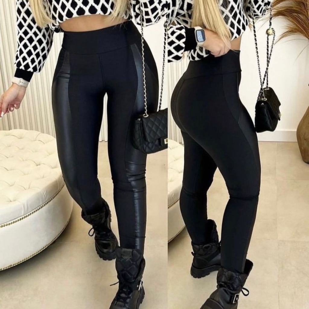 Calça Montaria Flanelada Feminina Legging Suplex Felpado Detalhe Cirre Couro Fake Moda Inverno P M G GG em Oferta na Shopee