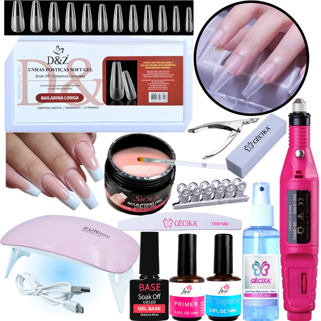 Kit Unha Tip de Gel Completo Kit Softgel Kit Tips de Gel Primer Cabine Estufa Unhas