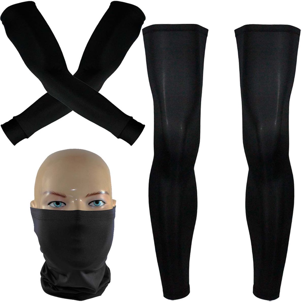 Kit ciclismo 1 par de manguitos+1 bandana+1 par de pernitos proteção UV50+ motoqueiro ciclista militar paintball