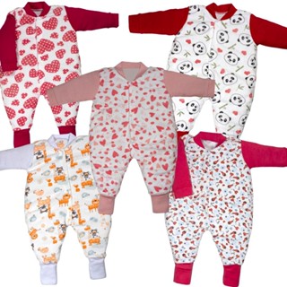 Kit 4 Peças Macacão Plush Veludo Estampado Bebe Menina Pé Reversível