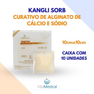 Curativo de Fibra de Alginato de Cálcio e Sódio Kangli Sorb 10cm X 10cm (Caixa com 10 Unid...