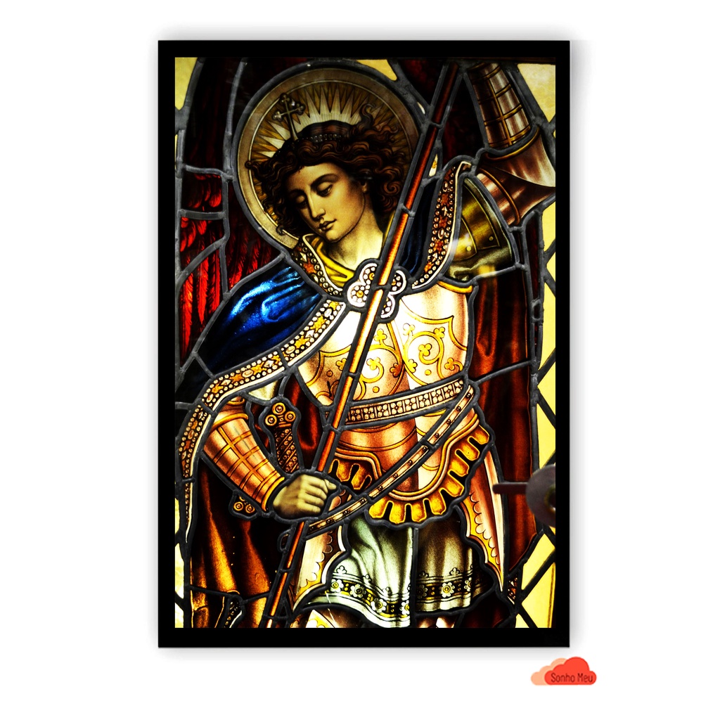 Quadro Arcanjo Miguel com Moldura e Acetato A3 42x30cm.