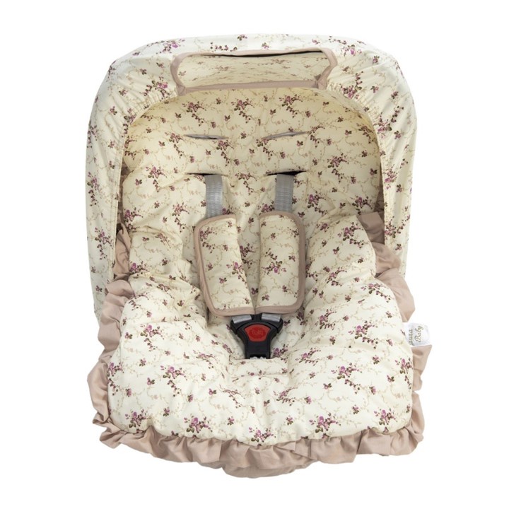 Kit para Bebê Conforto, 4 Peças, com Capota, Capa, Protetor de Cinto, Floral, Menina