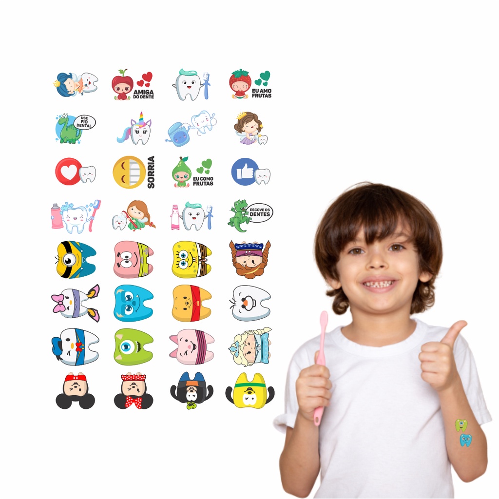 Detalhes do 160 Tatuagem Infantil Temporária Dentes | Kit Festa 32-050