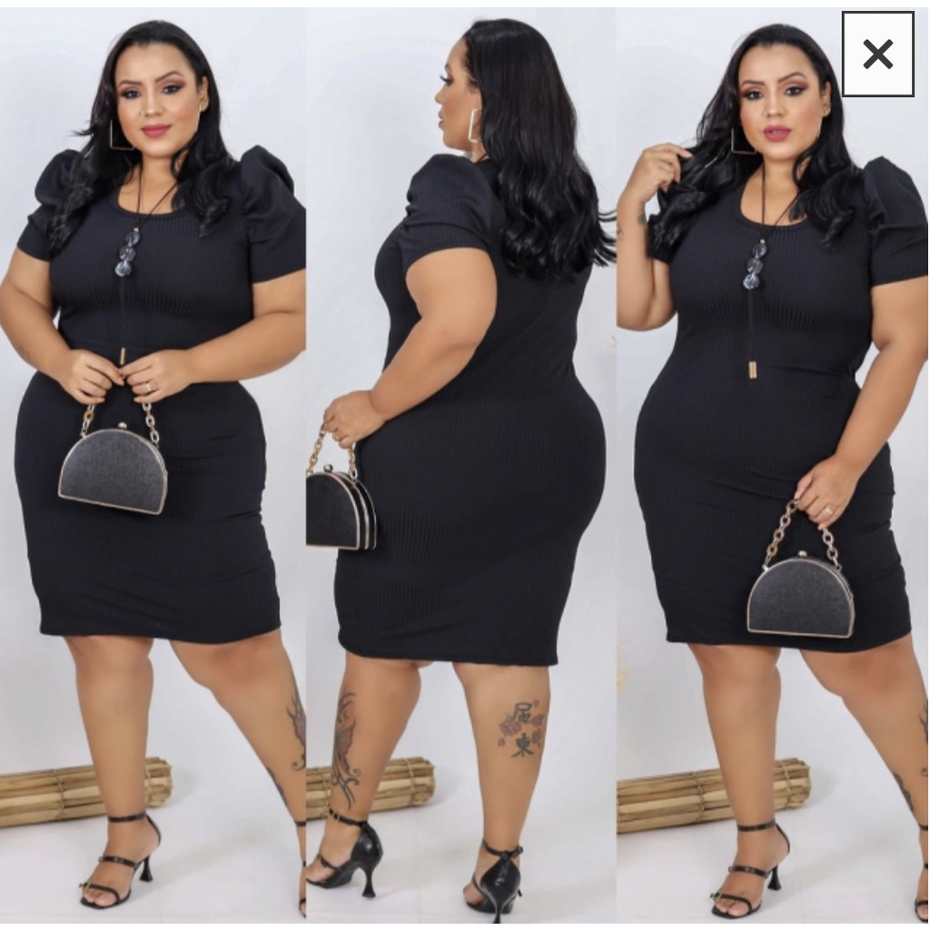 Vestido Premium Canelado Manga Princesa Bufante - Plus Size - Feminino